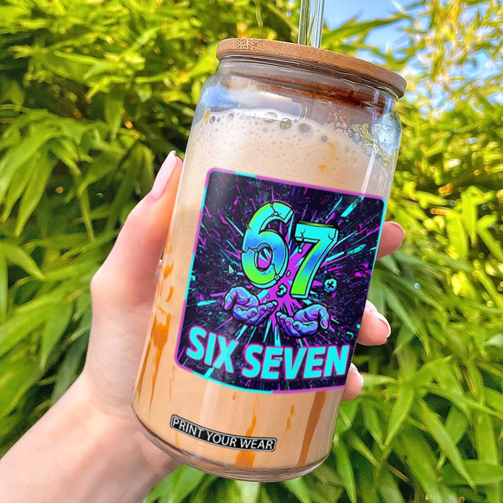Funny Six Seven Meme Glass Can Cyberpunk Neon Style TS12 Black Print Your Wear