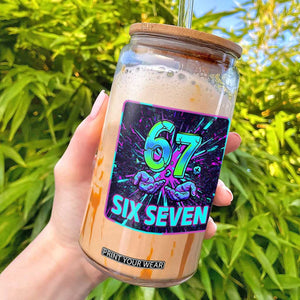 Funny Six Seven Meme Glass Can Cyberpunk Neon Style TS12 Black Print Your Wear