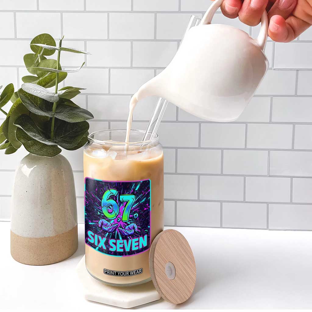 Funny Six Seven Meme Glass Can Cyberpunk Neon Style TS12 Print Your Wear