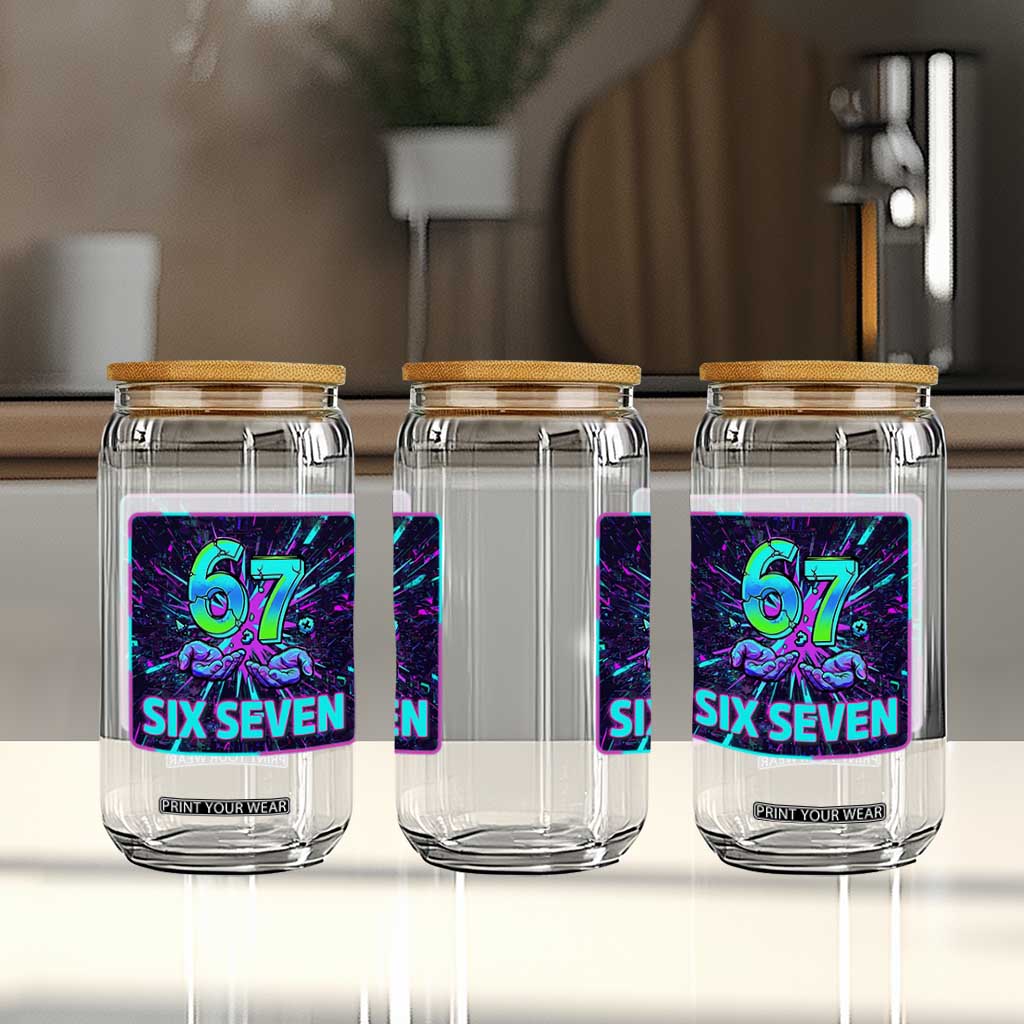 Funny Six Seven Meme Glass Can Cyberpunk Neon Style TS12 Print Your Wear