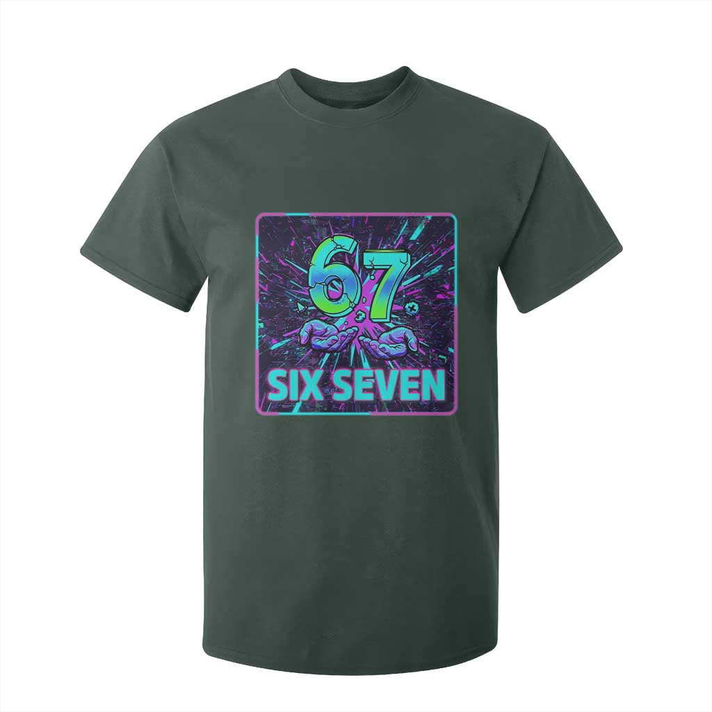 Funny Six Seven Meme T Shirt For Kid Cyberpunk Neon Style TS12 Dark Forest Green Print Your Wear