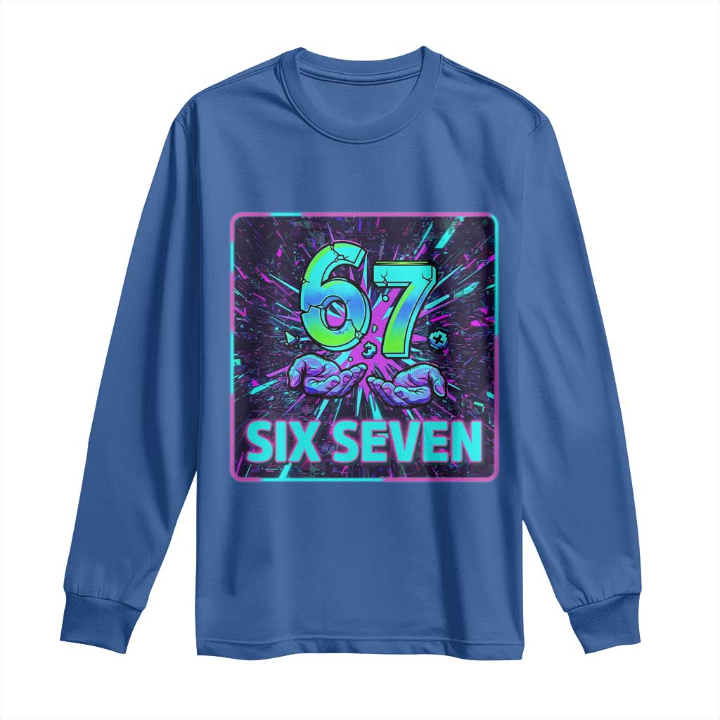 Funny Six Seven Meme Long Sleeve Shirt Cyberpunk Neon Style TS12 Royal Blue Print Your Wear