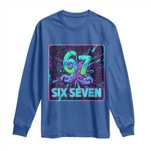 Funny Six Seven Meme Long Sleeve Shirt Cyberpunk Neon Style TS12 Royal Blue Print Your Wear