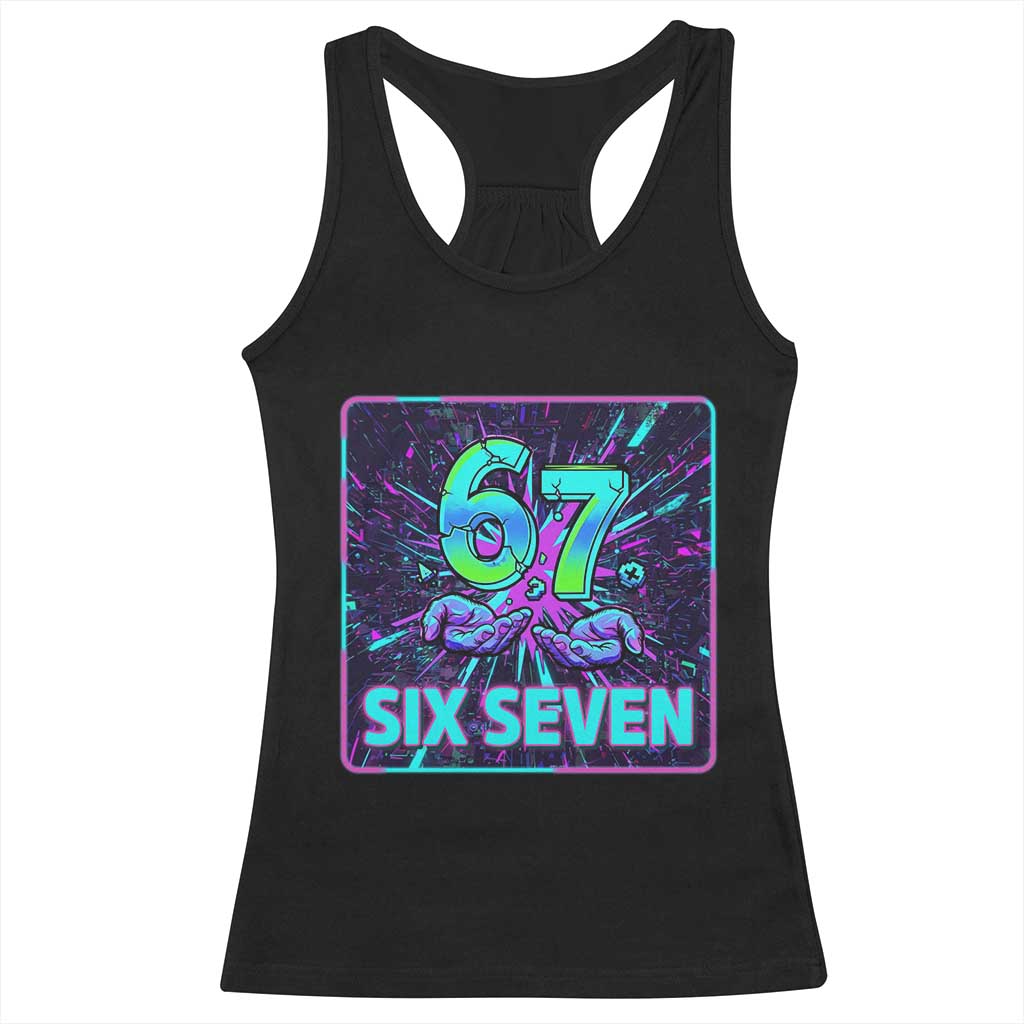 Funny Six Seven Meme Racerback Tank Top Cyberpunk Neon Style TS12 Black Print Your Wear