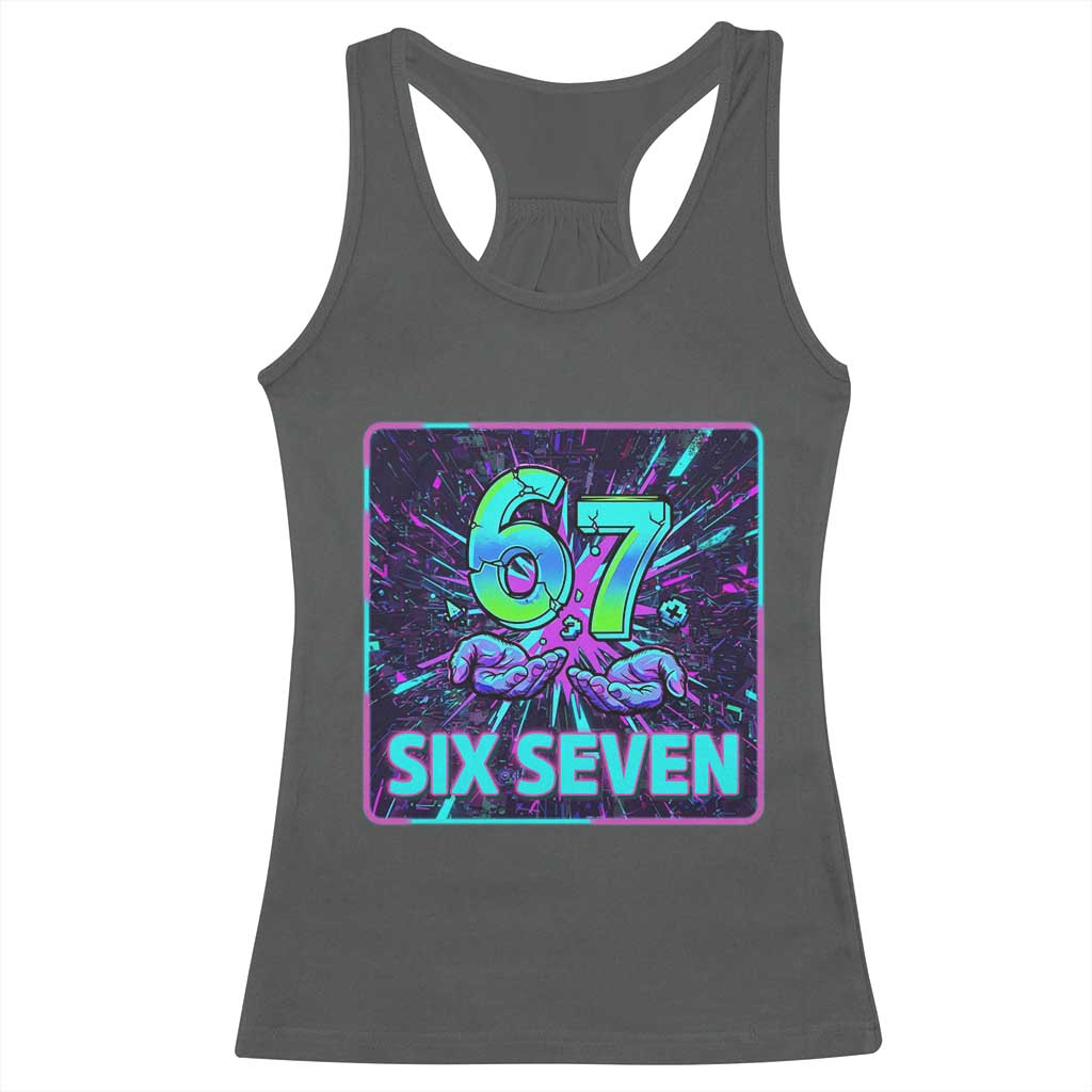 Funny Six Seven Meme Racerback Tank Top Cyberpunk Neon Style TS12 Dark Heather Print Your Wear