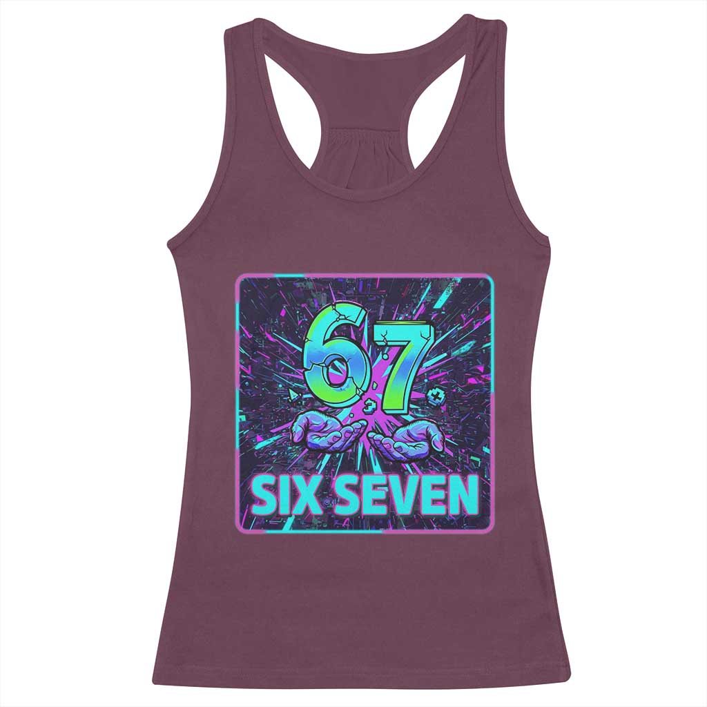 Funny Six Seven Meme Racerback Tank Top Cyberpunk Neon Style TS12 Maroon Print Your Wear
