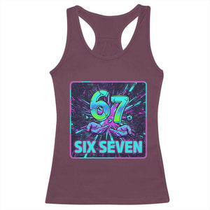 Funny Six Seven Meme Racerback Tank Top Cyberpunk Neon Style TS12 Maroon Print Your Wear