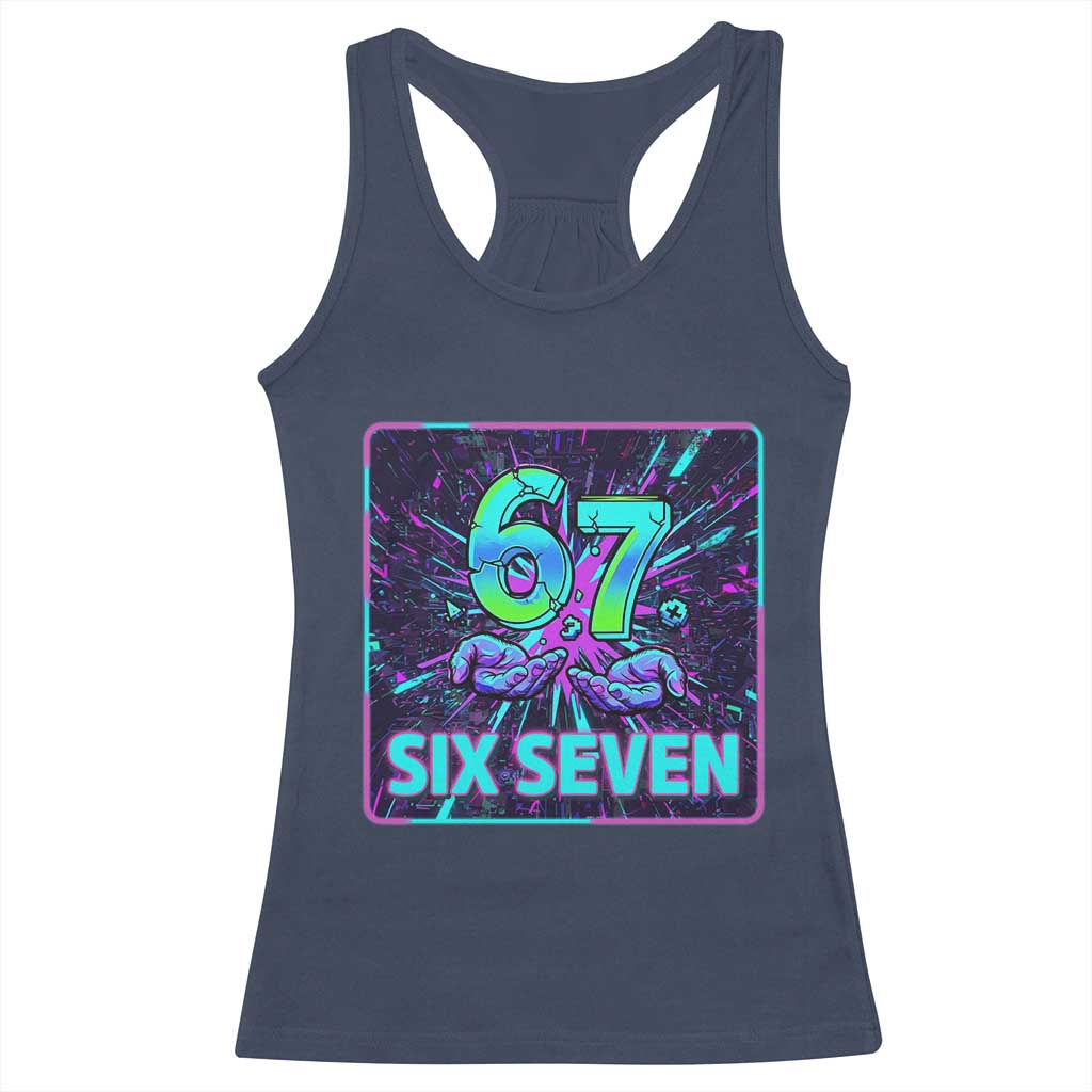 Funny Six Seven Meme Racerback Tank Top Cyberpunk Neon Style TS12 Navy Print Your Wear