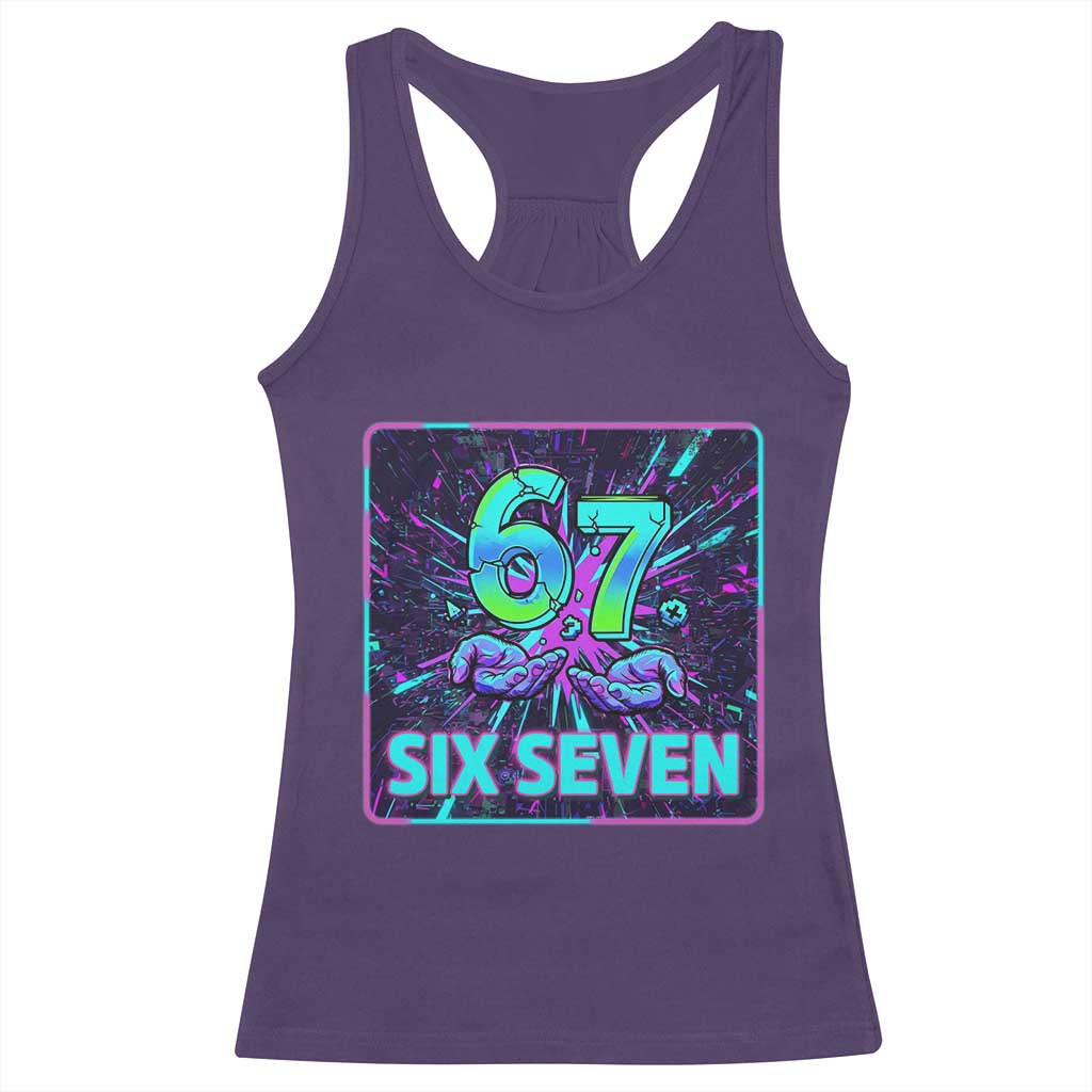 Funny Six Seven Meme Racerback Tank Top Cyberpunk Neon Style TS12 Purple Print Your Wear