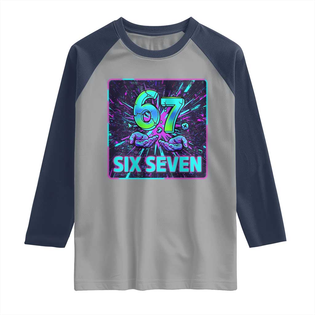 Funny Six Seven Meme Raglan Shirt Cyberpunk Neon Style TS12 Sport Gray Navy Print Your Wear