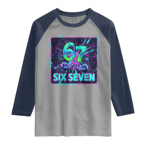 Funny Six Seven Meme Raglan Shirt Cyberpunk Neon Style TS12 Sport Gray Navy Print Your Wear