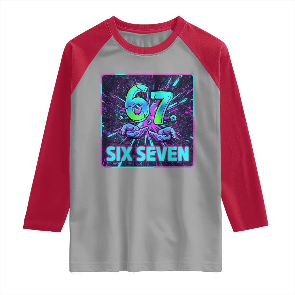 Funny Six Seven Meme Raglan Shirt Cyberpunk Neon Style TS12 Sport Gray Red Print Your Wear