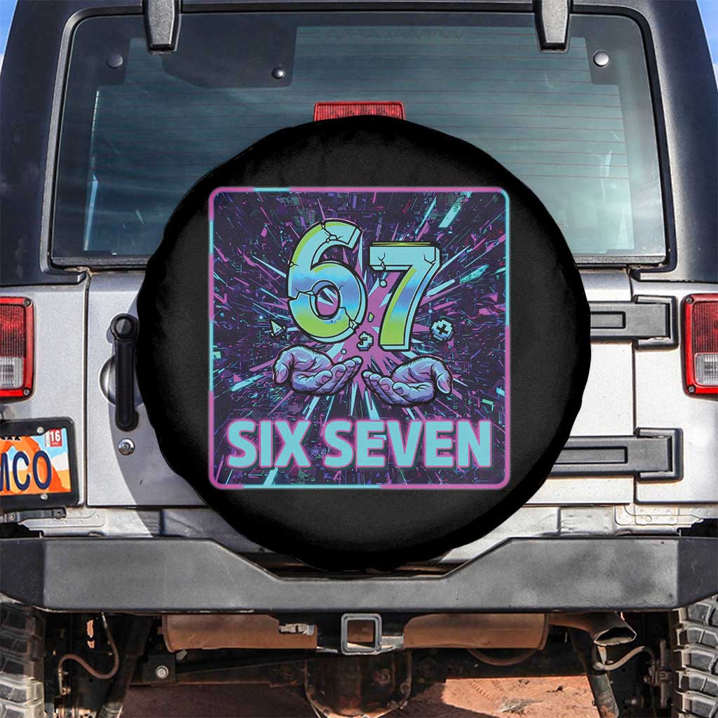 Funny Six Seven Meme Spare Tire Cover Cyberpunk Neon Style TS12 No hole Black Print Your Wear