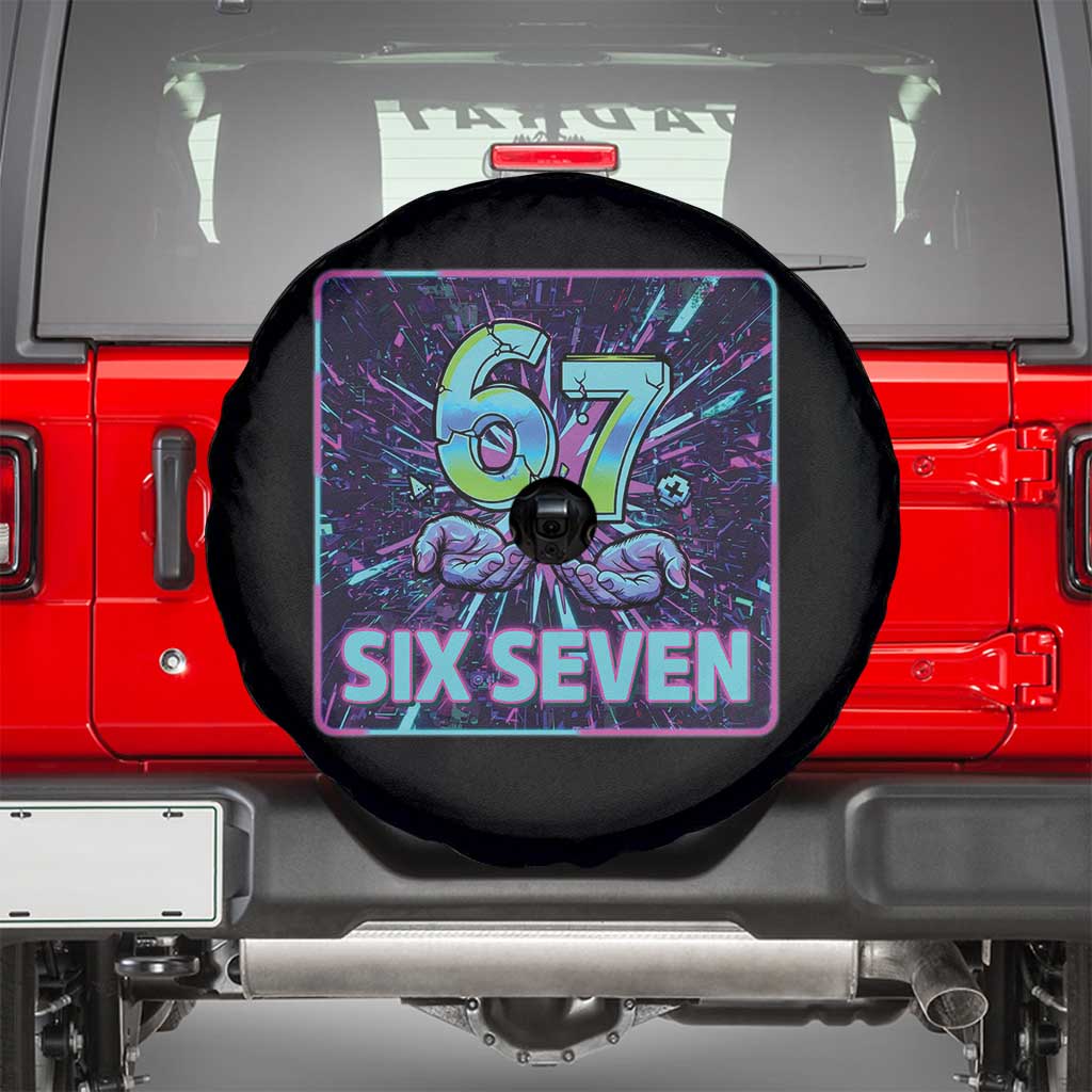 Funny Six Seven Meme Spare Tire Cover Cyberpunk Neon Style TS12 Black Print Your Wear