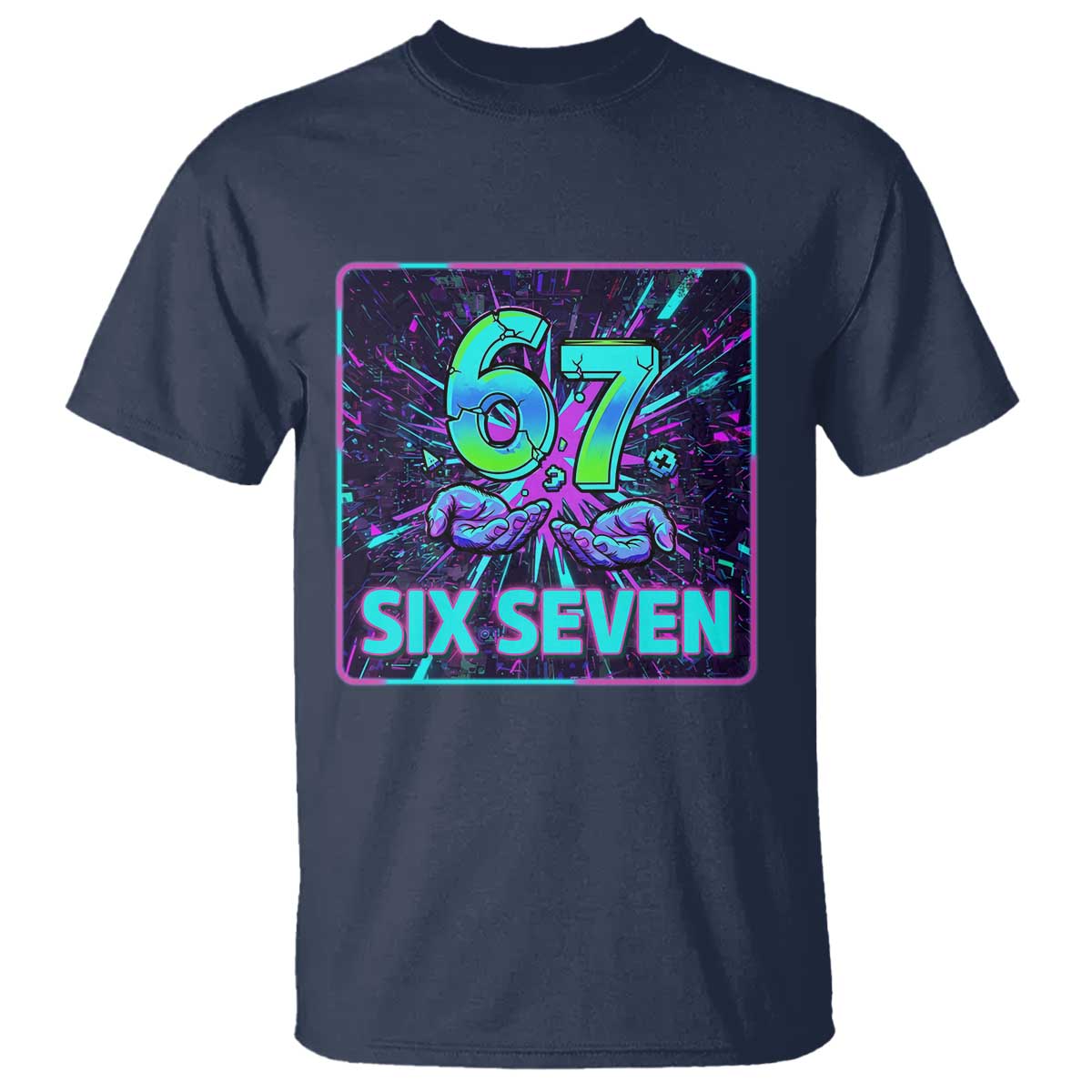 Funny Six Seven Meme T Shirt Cyberpunk Neon Style TS12 Navy Print Your Wear