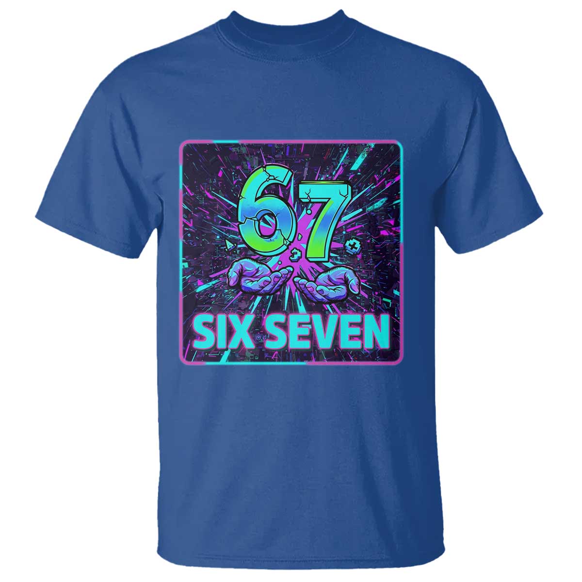 Funny Six Seven Meme T Shirt Cyberpunk Neon Style TS12 Royal Blue Print Your Wear