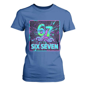 Funny Six Seven Meme T Shirt For Women Cyberpunk Neon Style TS12 Royal Blue Print Your Wear