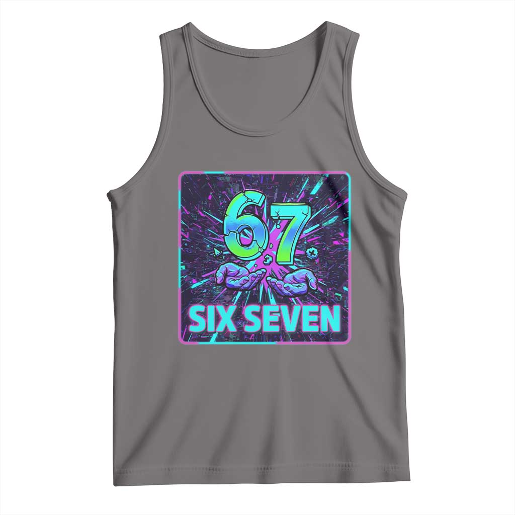 Funny Six Seven Meme Tank Top Cyberpunk Neon Style TS12 Deep Heather Print Your Wear