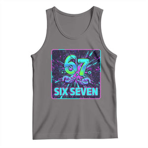 Funny Six Seven Meme Tank Top Cyberpunk Neon Style TS12 Deep Heather Print Your Wear