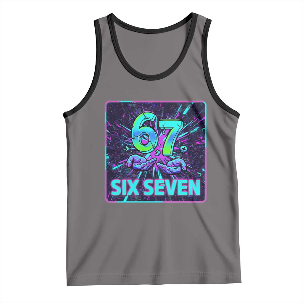 Funny Six Seven Meme Tank Top Cyberpunk Neon Style TS12 Deep Heather Black Print Your Wear