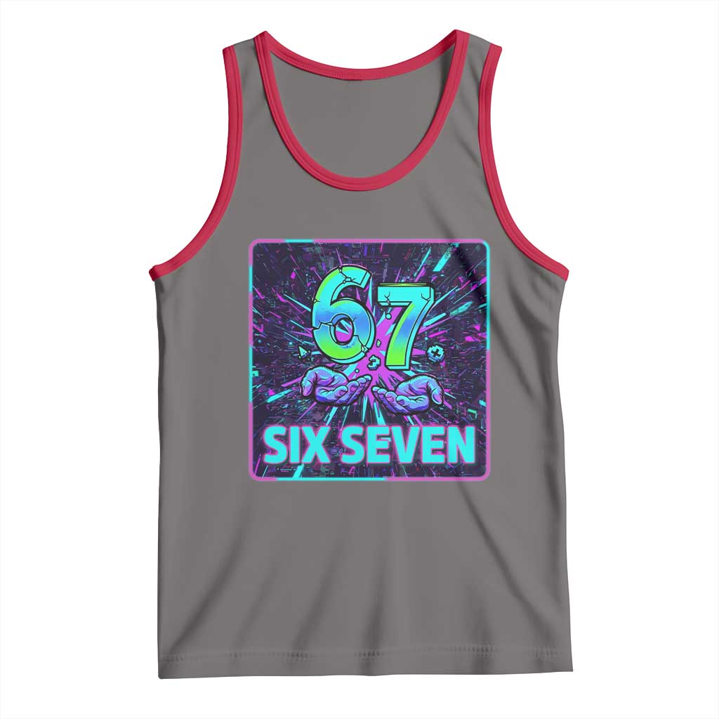 Funny Six Seven Meme Tank Top Cyberpunk Neon Style TS12 Deep Heather Red Print Your Wear
