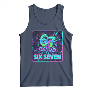 Funny Six Seven Meme Tank Top Cyberpunk Neon Style TS12 Navy Print Your Wear