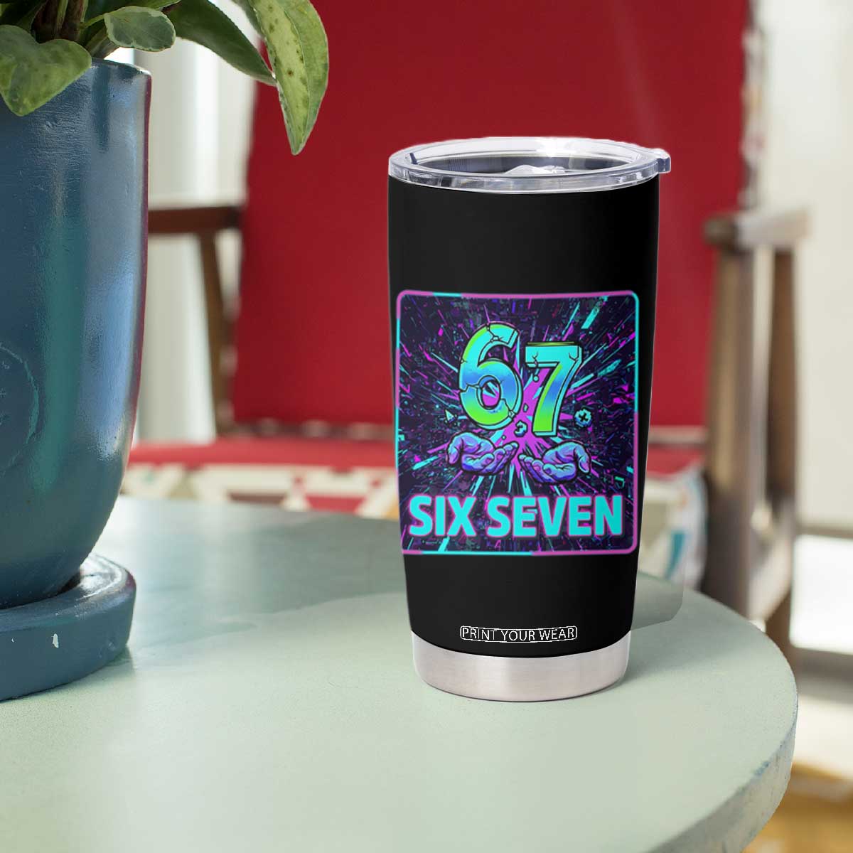 Funny Six Seven Meme Tumbler Cup Cyberpunk Neon Style TS12 Print Your Wear