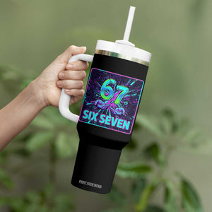 Funny Six Seven Meme Tumbler With Handle Cyberpunk Neon Style TS12 Print Your Wear