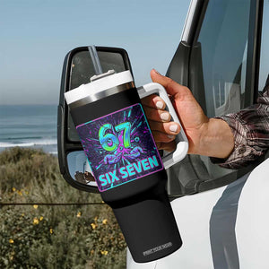 Funny Six Seven Meme Tumbler With Handle Cyberpunk Neon Style TS12 Print Your Wear