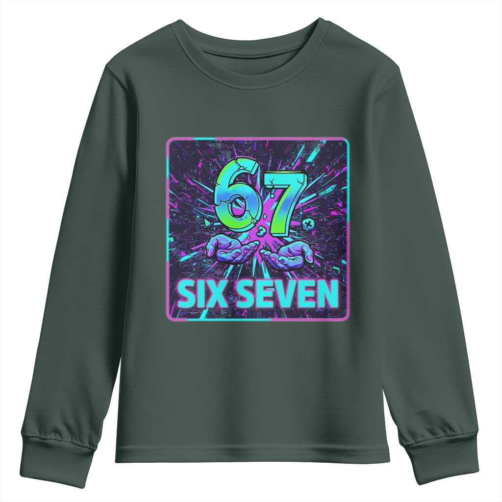 Funny Six Seven Meme Youth Sweatshirt Cyberpunk Neon Style TS12 Dark Forest Green Print Your Wear