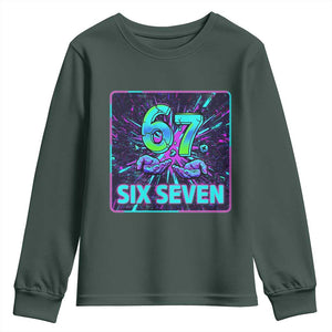 Funny Six Seven Meme Youth Sweatshirt Cyberpunk Neon Style TS12 Dark Forest Green Print Your Wear