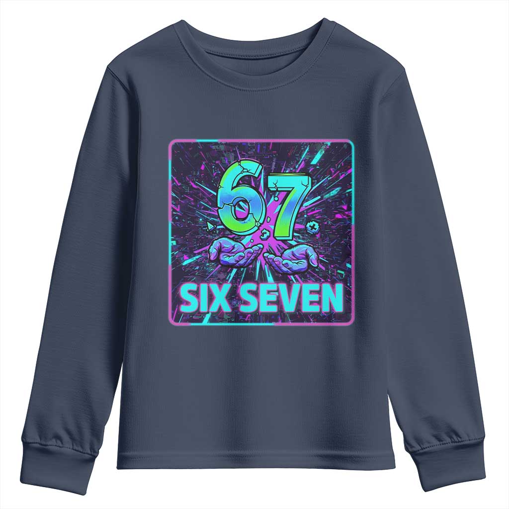 Funny Six Seven Meme Youth Sweatshirt Cyberpunk Neon Style TS12 Navy Print Your Wear