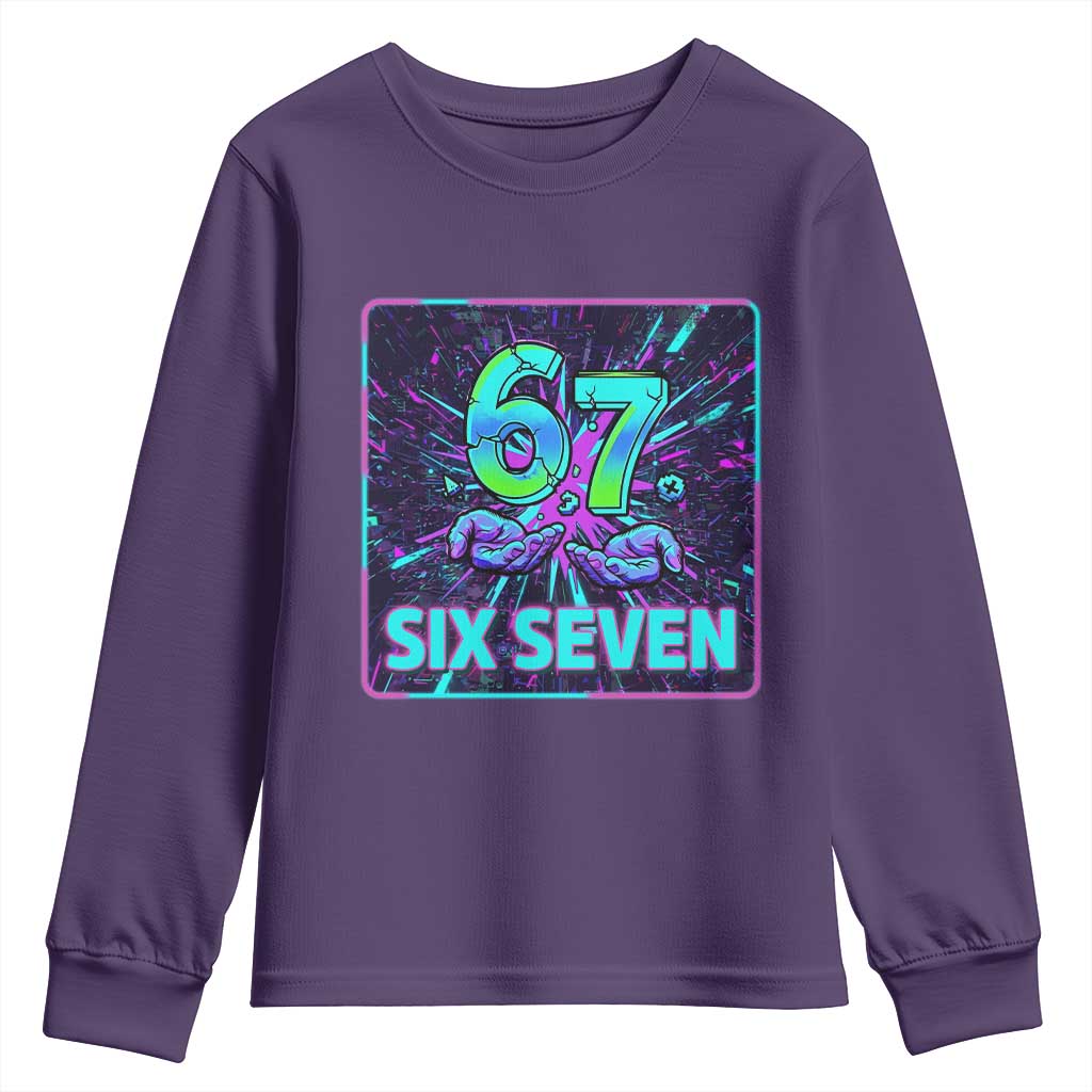 Funny Six Seven Meme Youth Sweatshirt Cyberpunk Neon Style TS12 Purple Print Your Wear