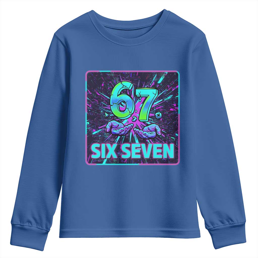 Funny Six Seven Meme Youth Sweatshirt Cyberpunk Neon Style TS12 Royal Blue Print Your Wear