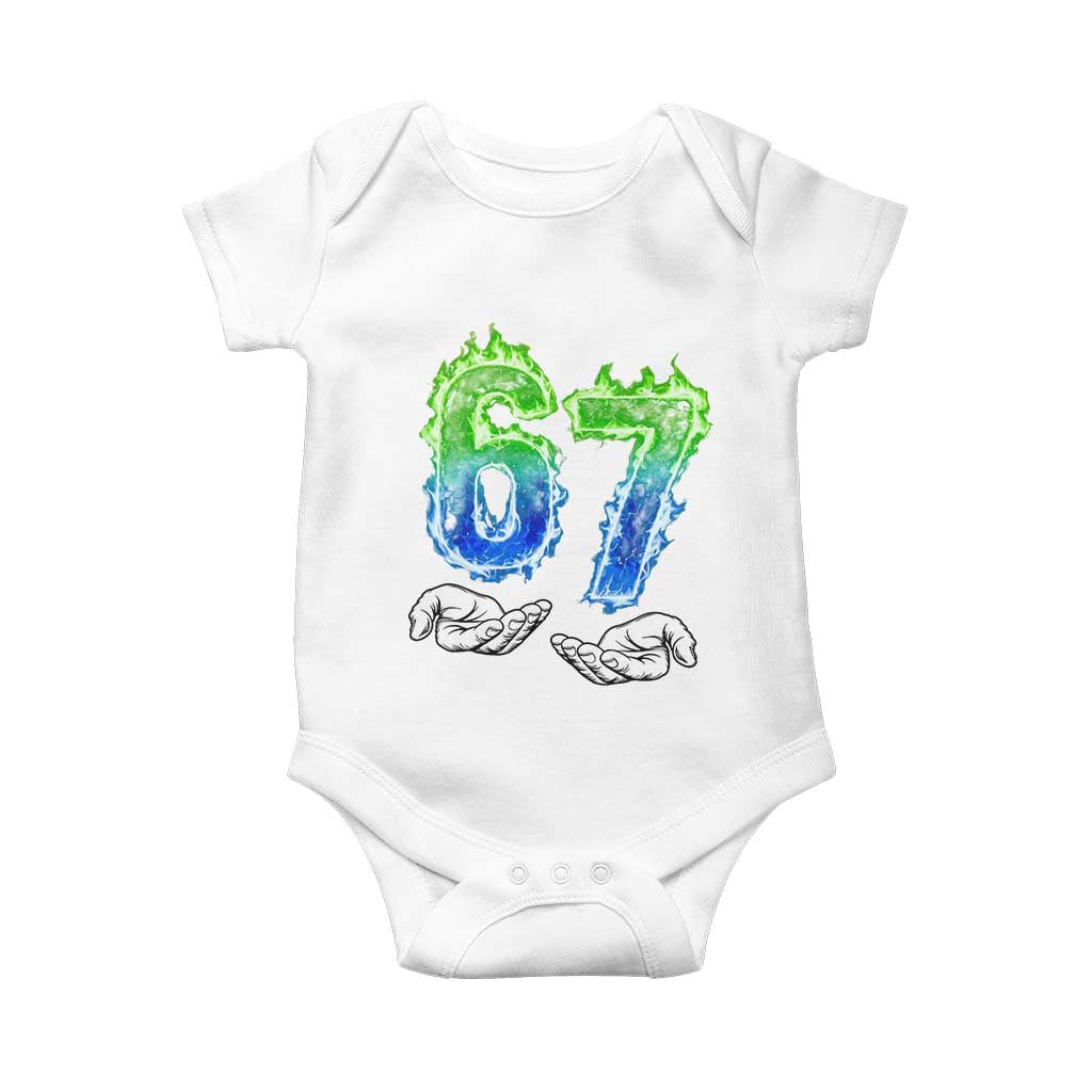 Green Fire Flame Six Seven Baby Onesie Trendy Meme Gift TS12 White Print Your Wear