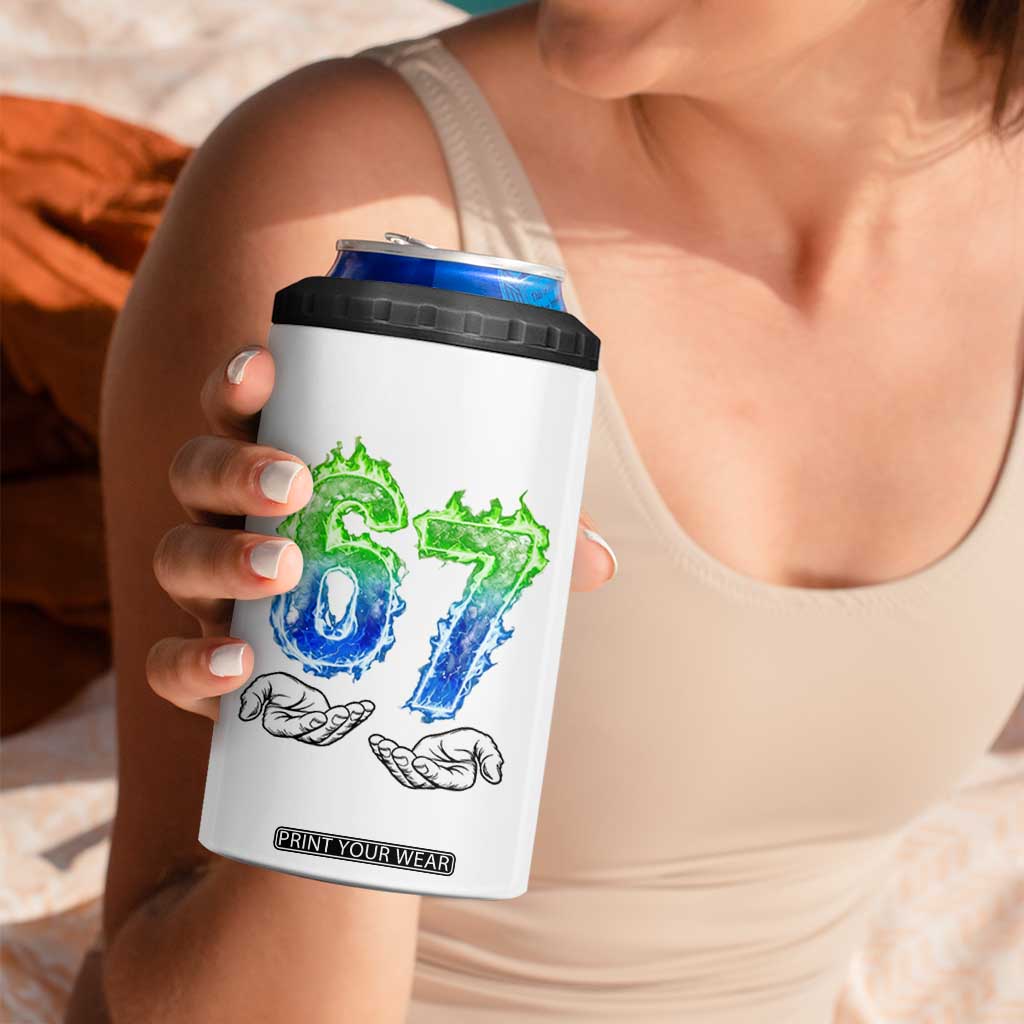 Green Fire Flame Six Seven 4 in 1 Can Cooler Tumbler Trendy Meme Gift TS12 Print Your Wear