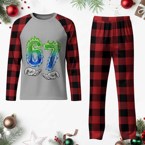 Green Fire Flame Six Seven Plaid Pajama Set Trendy Meme Gift TS12 Buffalo Plaid Print Your Wear