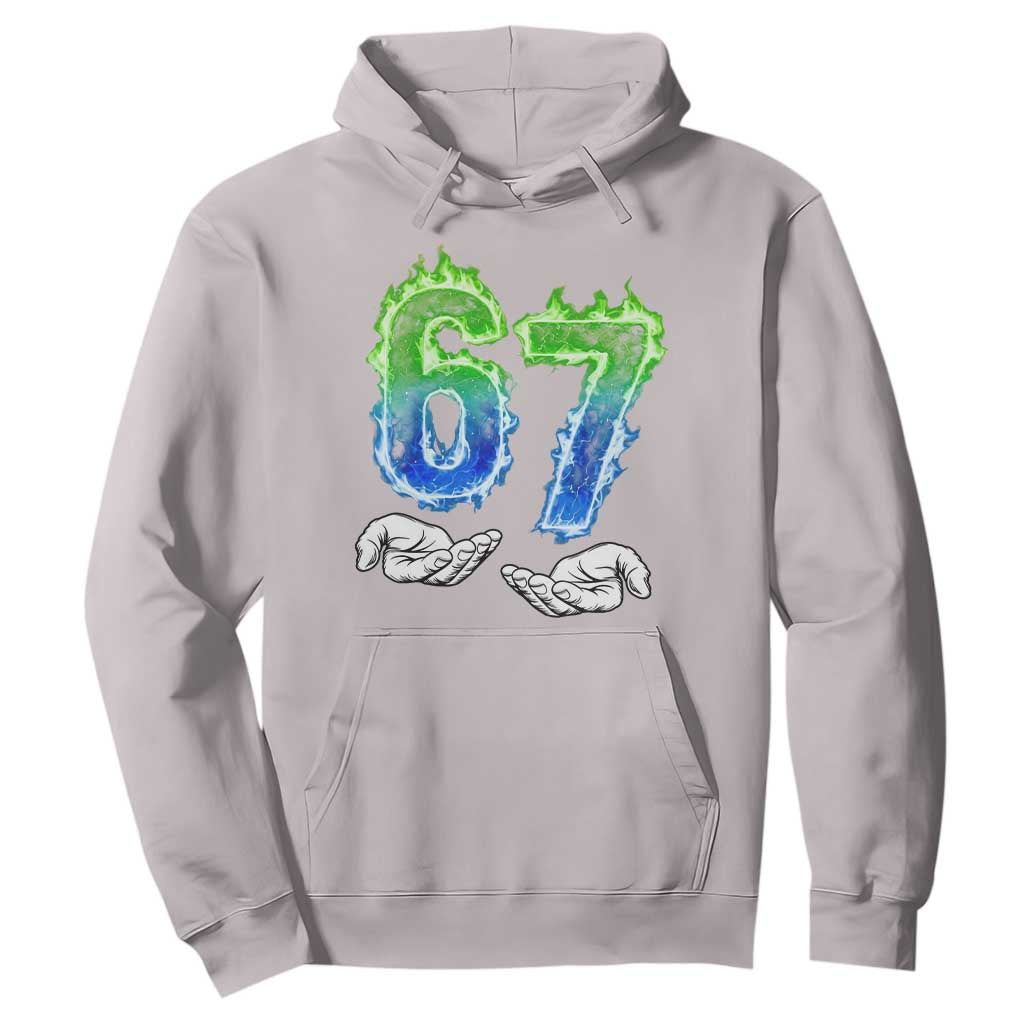 Green Fire Flame Six Seven Hoodie Trendy Meme Gift TS12 Ice Gray Print Your Wear