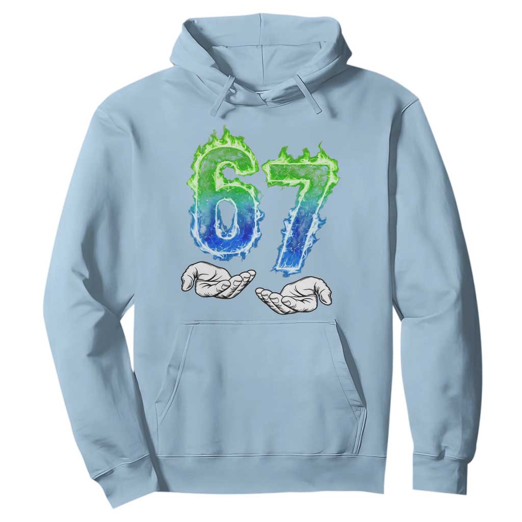 Green Fire Flame Six Seven Hoodie Trendy Meme Gift TS12 Light Blue Print Your Wear