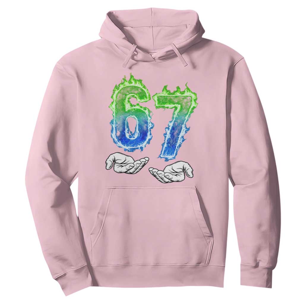 Green Fire Flame Six Seven Hoodie Trendy Meme Gift TS12 Light Pink Print Your Wear