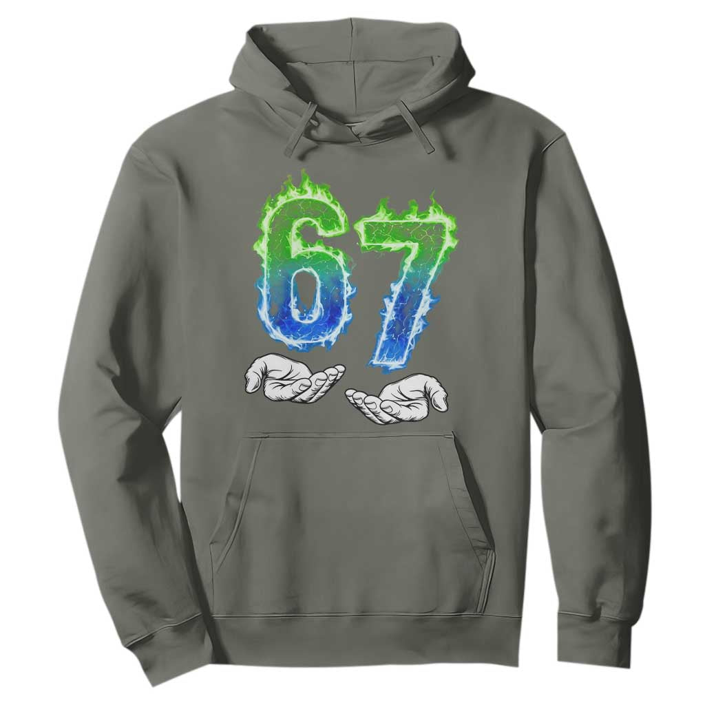 Green Fire Flame Six Seven Hoodie Trendy Meme Gift TS12 Military Green Print Your Wear