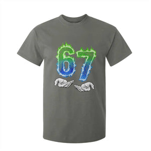 Green Fire Flame Six Seven T Shirt For Kid Trendy Meme Gift TS12 Military Green Print Your Wear