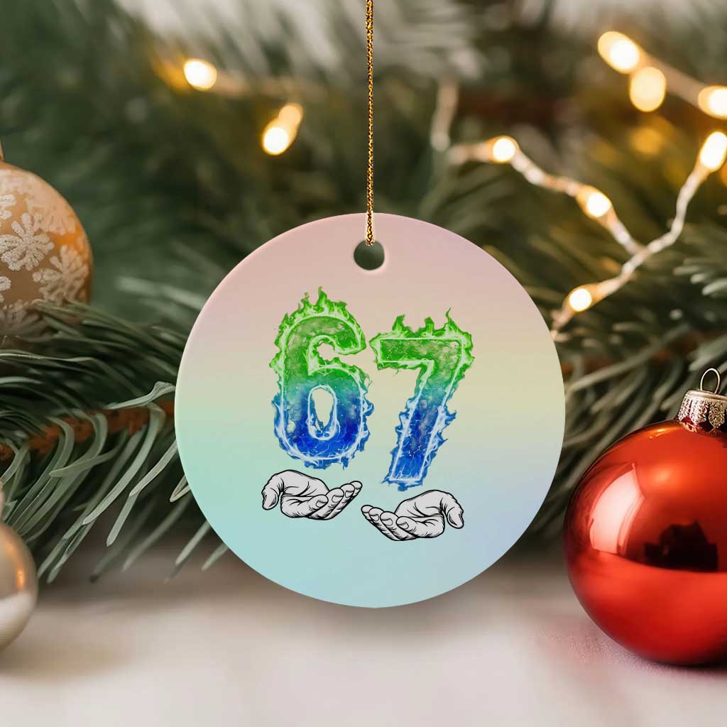 Green Fire Flame Six Seven Ceramic Ornament Trendy Meme Gift TS12 1pc Pastel Print Your Wear