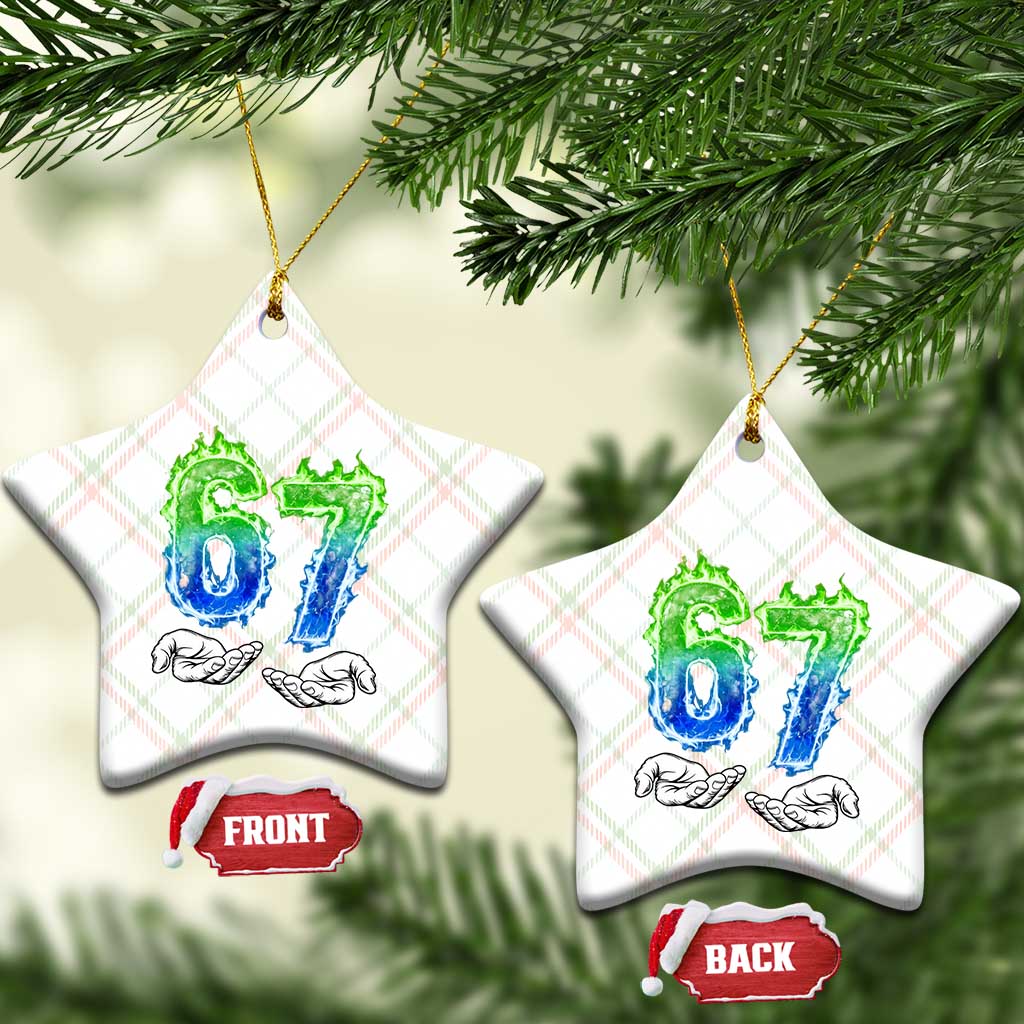 Green Fire Flame Six Seven Ceramic Ornament Trendy Meme Gift TS12 Print Your Wear