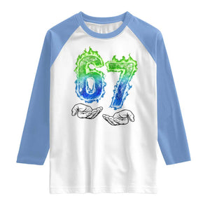 Green Fire Flame Six Seven Raglan Shirt Trendy Meme Gift TS12 White Carolina Blue Print Your Wear