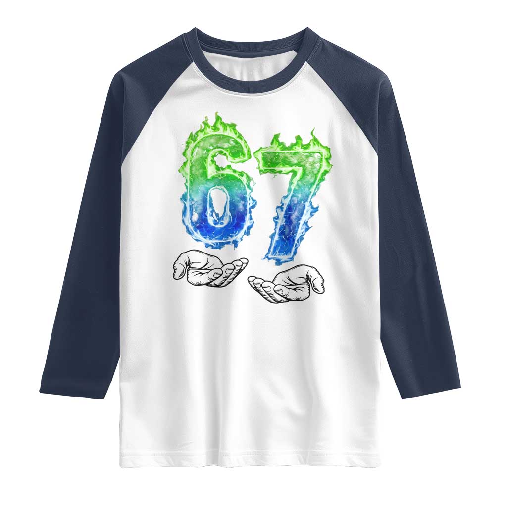 Green Fire Flame Six Seven Raglan Shirt Trendy Meme Gift TS12 White Navy Print Your Wear