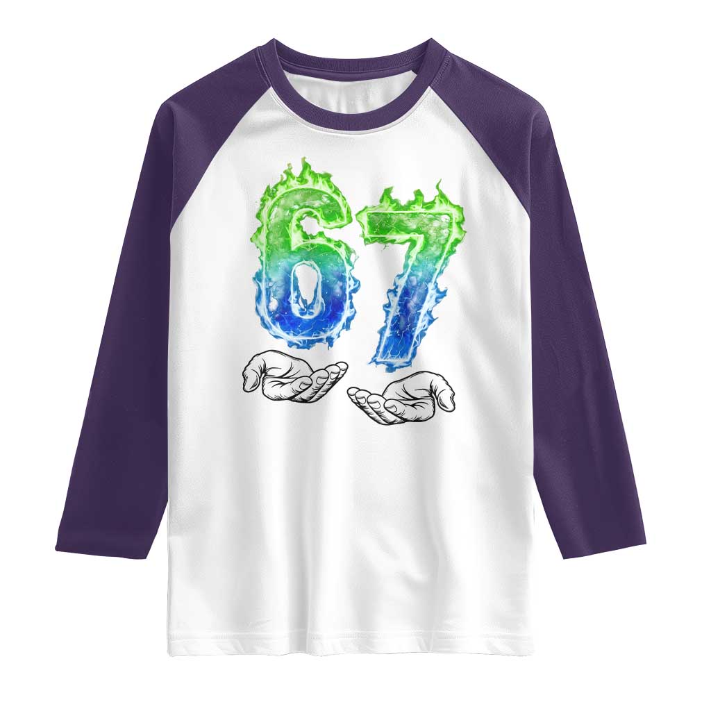 Green Fire Flame Six Seven Raglan Shirt Trendy Meme Gift TS12 White Purple Print Your Wear