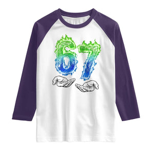 Green Fire Flame Six Seven Raglan Shirt Trendy Meme Gift TS12 White Purple Print Your Wear