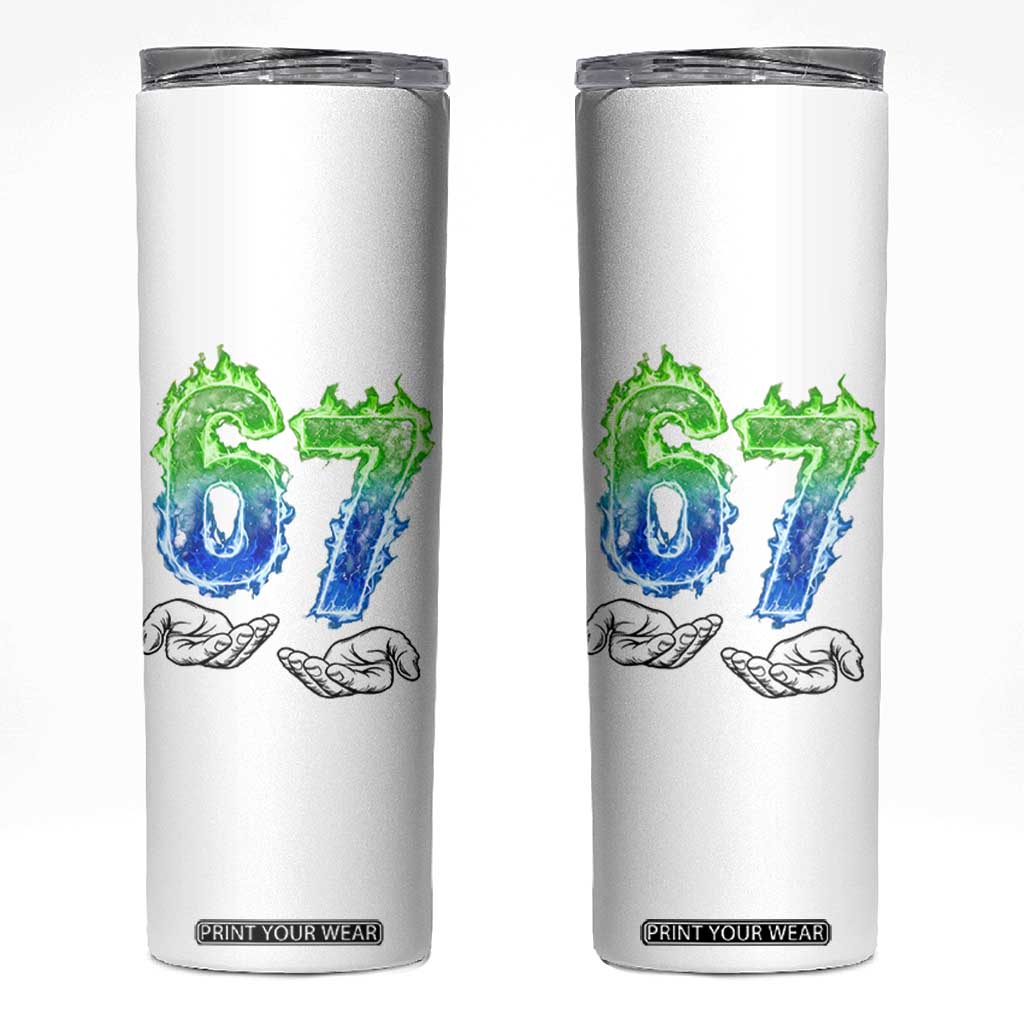 Green Fire Flame Six Seven Skinny Tumbler Trendy Meme Gift TS12 White Print Your Wear