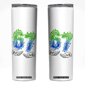 Green Fire Flame Six Seven Skinny Tumbler Trendy Meme Gift TS12 White Print Your Wear